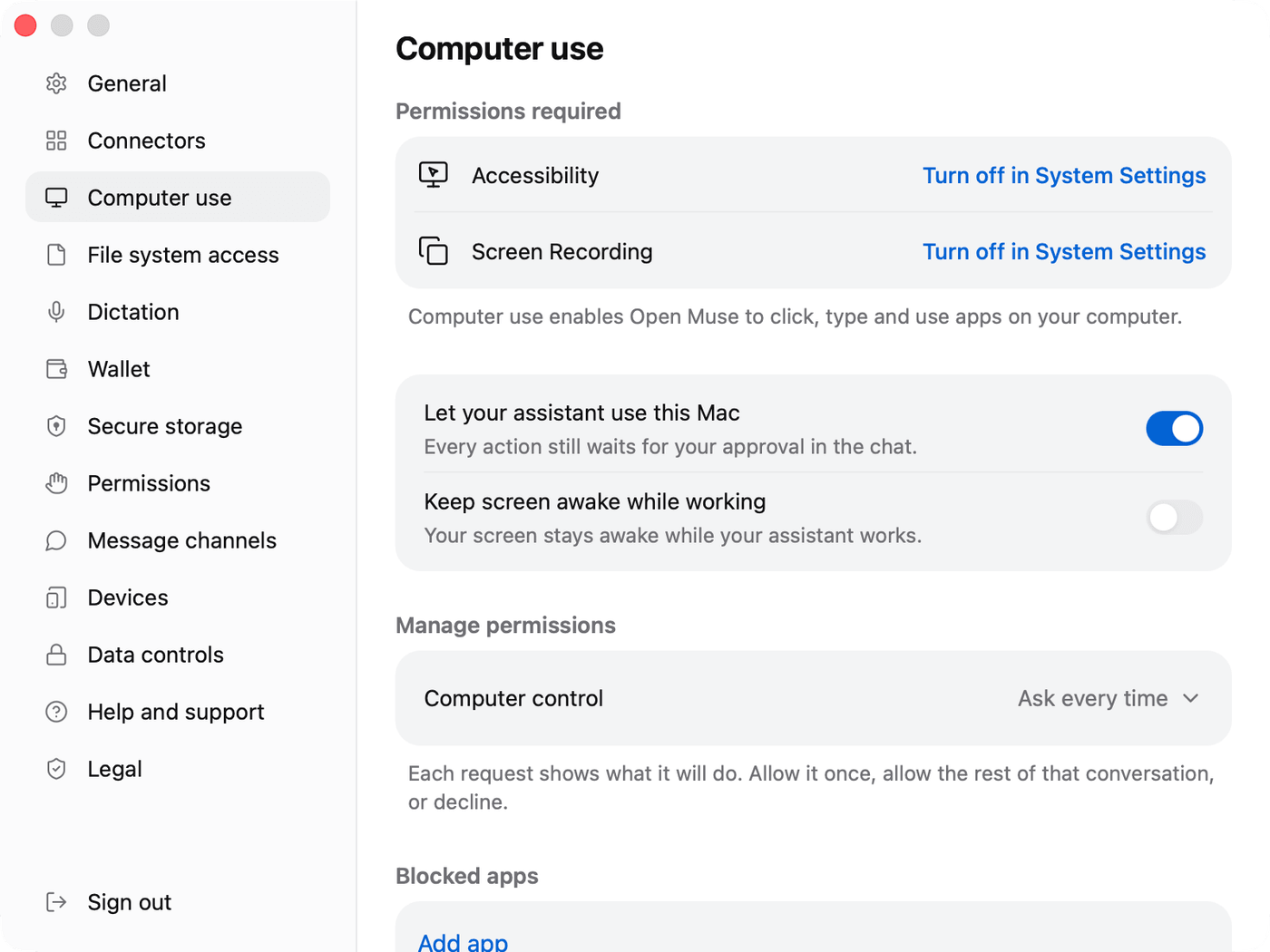 Computer use settings