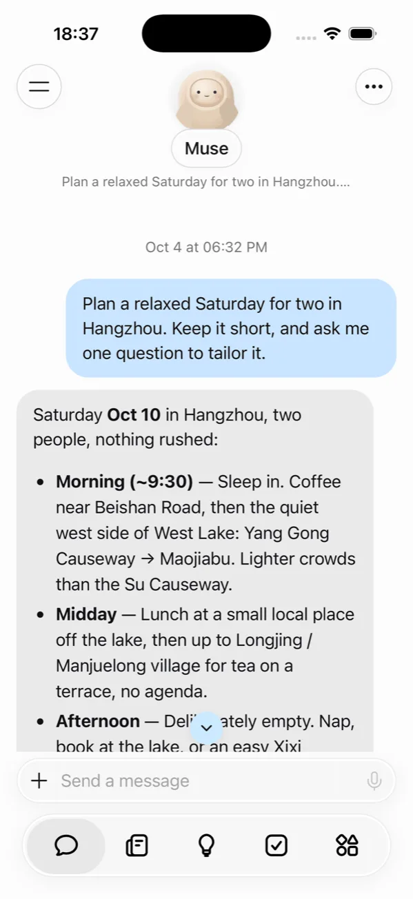 A short weekend plan in a side chat, ending with one question